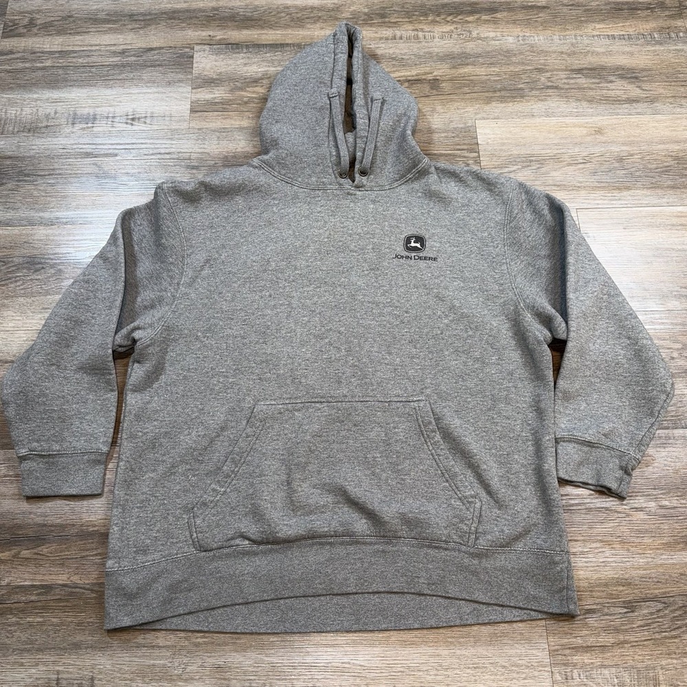 John Deere Hoodie Mens Extra Large Gray Long Sleeve Tractors and Plows Farmer